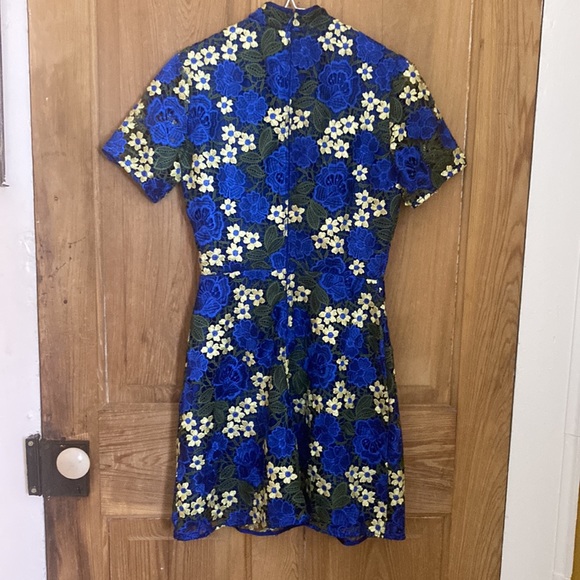 ASOS Design Bright Floral Crochet Lace Dress | Blue + Green + Gold - Picture 4 of 5